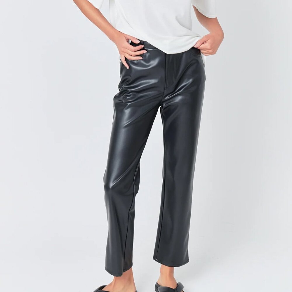 NWTs Grey Lab High-Waisted Faux Leather Pants in Black Sz S